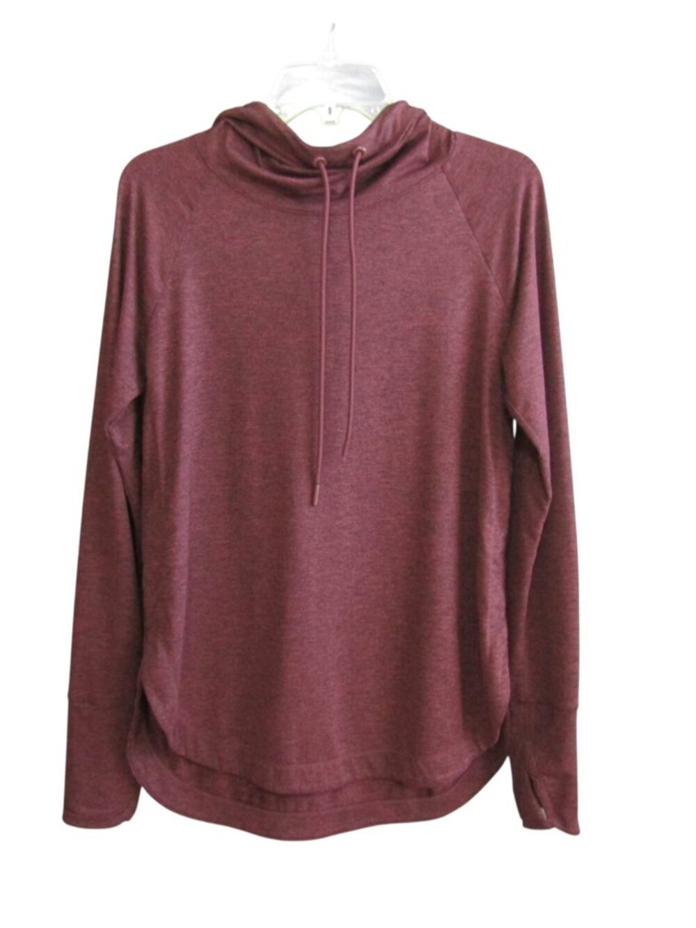 Athleta Small Hoodie Red Maroon Heathered Cowl Neck Long Sleeve Thumbholes READ